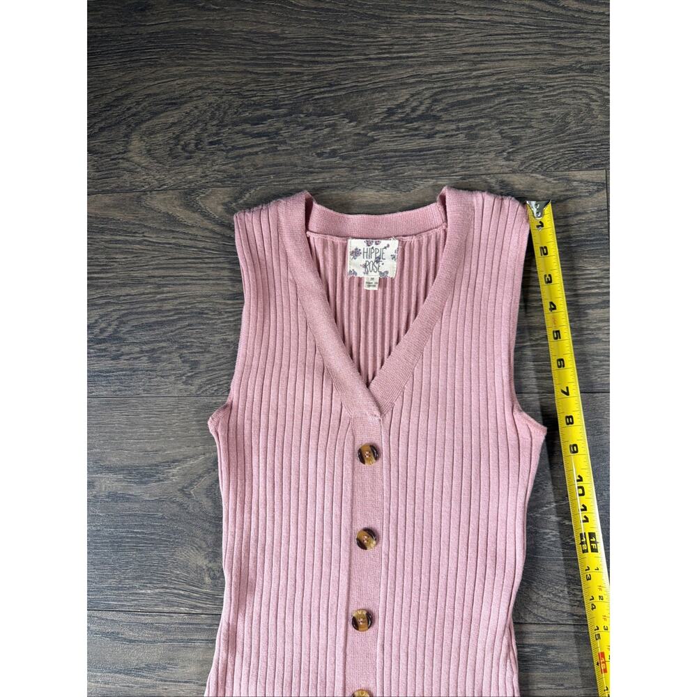 Y2K Hippie Rose Sz M Pink Rib Knit Button Front Maxi Dress Coquette Barbiecore - Picture 9 of 10